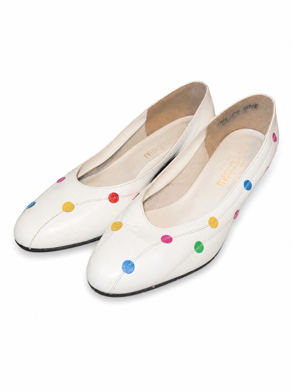 Vintage Magdesian California White Polka Dot Leather Flats Women’s Size 9N
